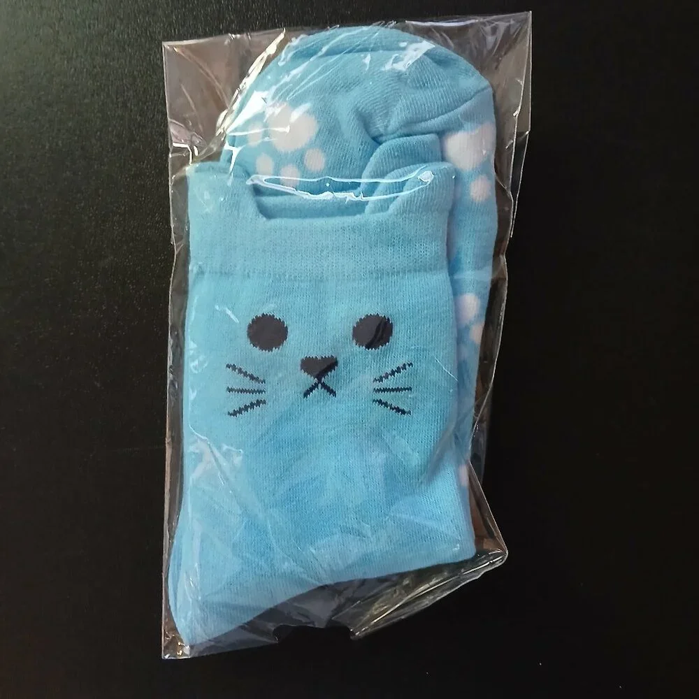 Women's Cat Socks 3 Pair Blue Pink Yellow New In Pack